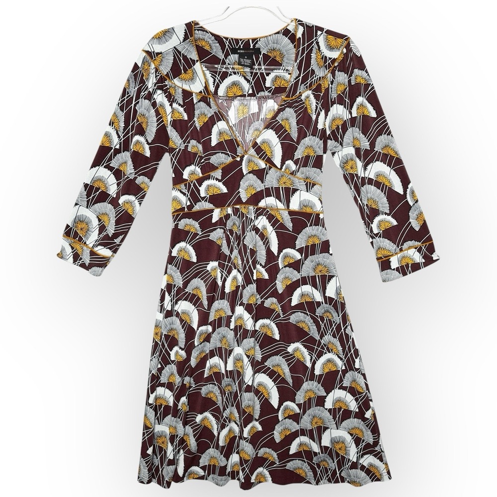 Vintage BCBG MaxAzria Fan Print Babydoll Dress Size‎ Small Y2K 90s Asian Fan